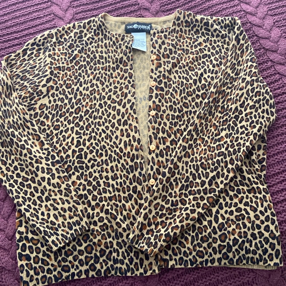 Vintage Sag Harbor leopard twin cartigan  sweater set. 60 years old.